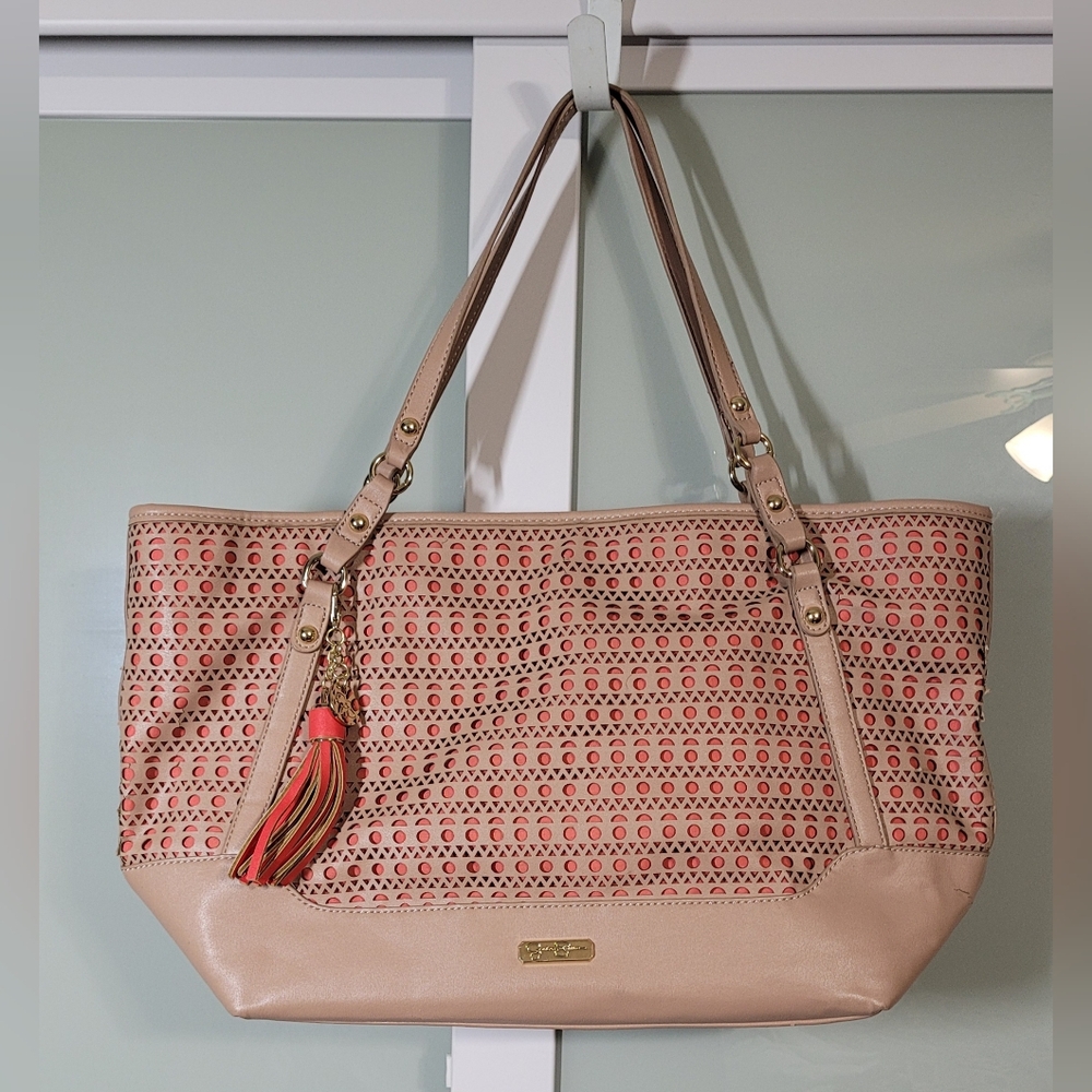 👜Jessica Simpson Beige and Pink Tote Bag